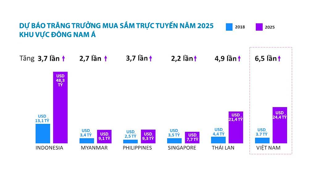 Đến năm 2025, Việt Nam có mức độ mua sắm trực tuyến trăng trưởng nhanh nhất Đông Nam Á