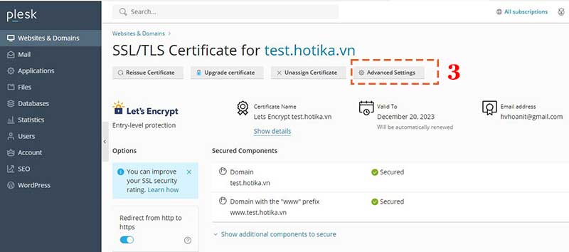 Cài đặt và thay đổi SSL trên Plesk